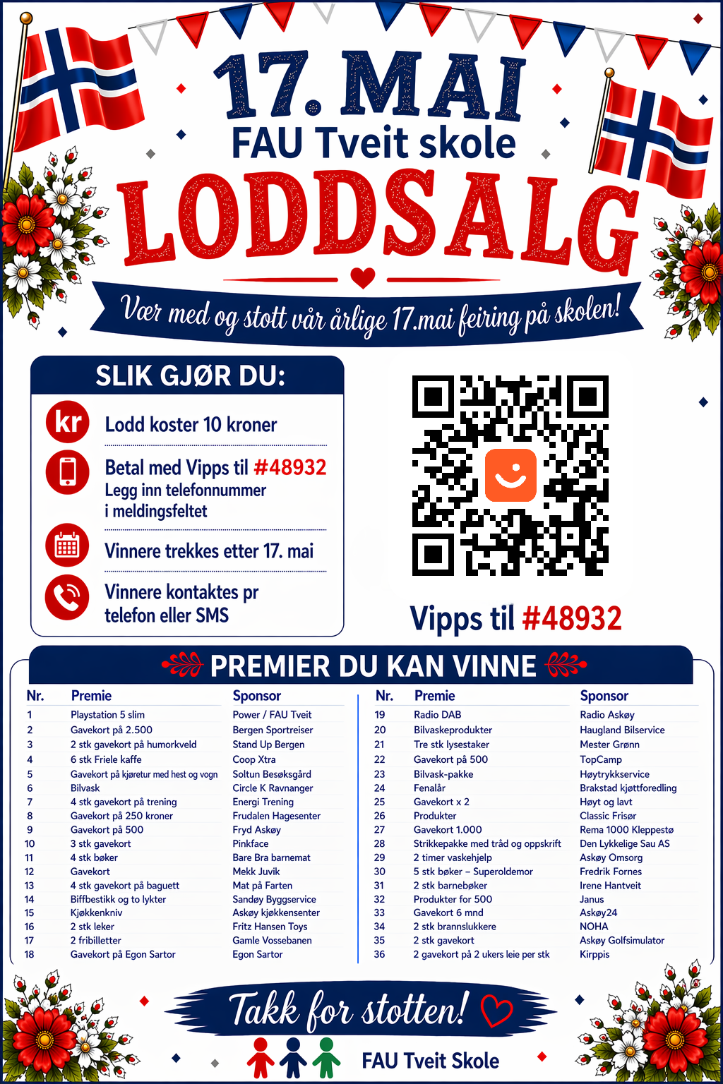 17. mai loddsalg FAU Tveit skole